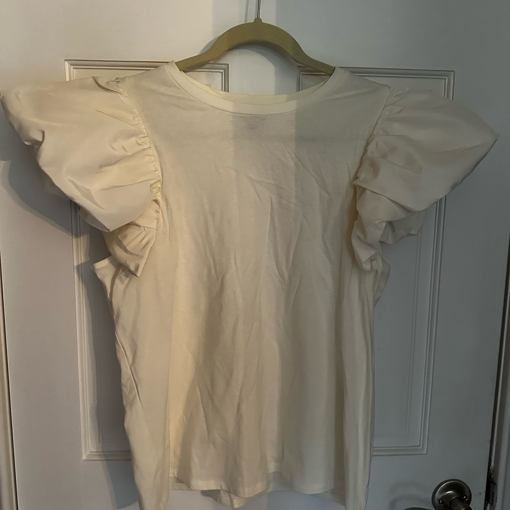 Express Crew Neck Poplin Puff Sleeve Tee. Size L